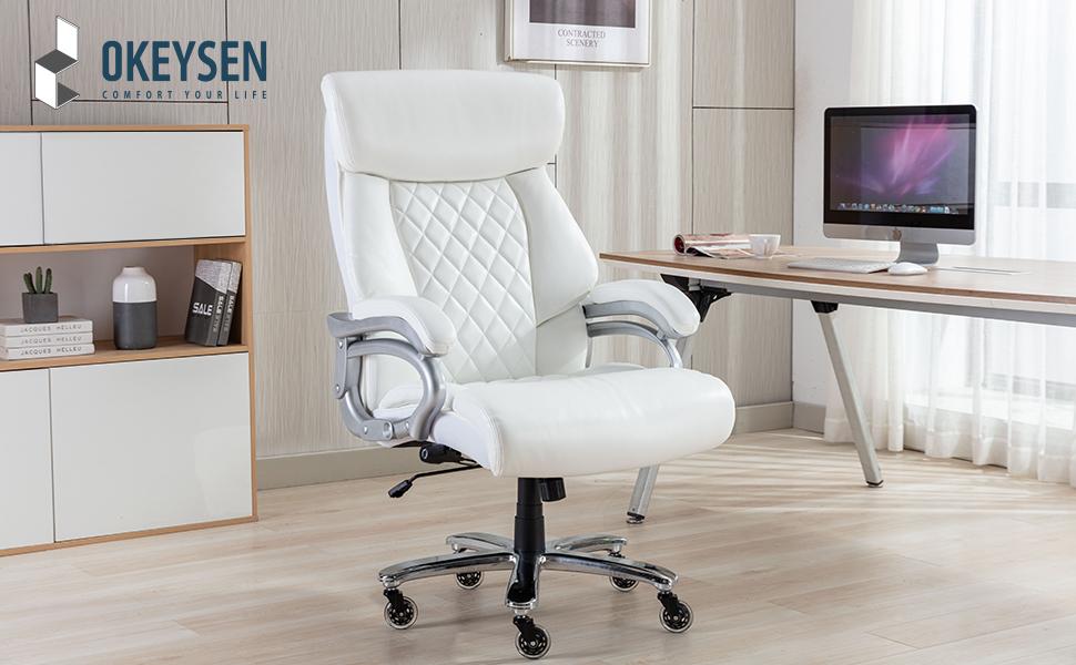 Okeysen Big and Tall 500lbs Office Chair Wide Spring Seat, High Back Large Executive Chair, Adjustable Lumbar Support Quiet Rubber Wheels Heavy Duty Metal Base, Office Chair for Back Pain