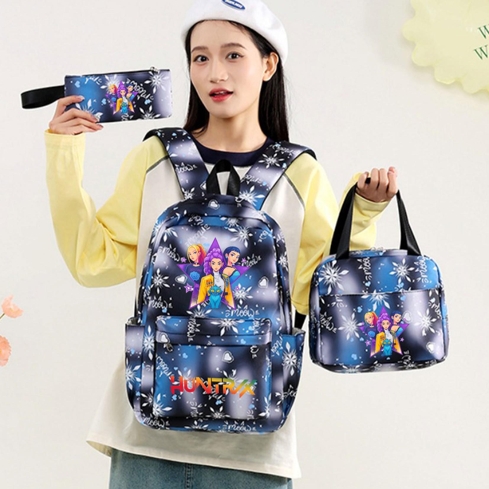 Snowflake Pattern Backpack Set, Kpop Print, Six-Seven Gesture, Laptop Sleeve, Lunch Bag, Pen Case, Large Capacity, Adjustable Straps
