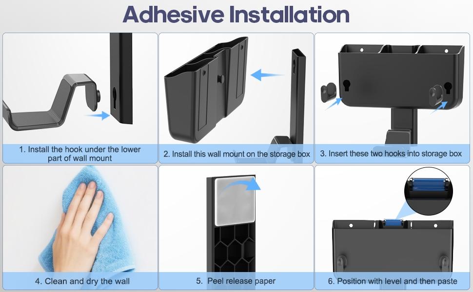 Adhesive Remote Control Holder Wall Mount with Headset Hanger, 3 in 1 Organizer TV/Fan Remote Caddy with Hook for Headphone, No Drill Controller Storage Bracket, Bed Wall Rack