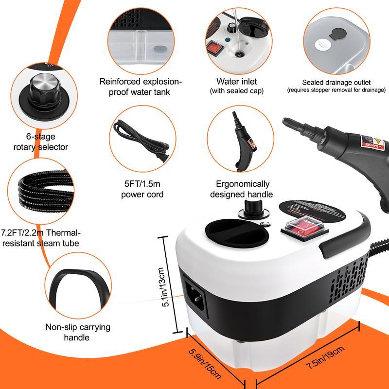 Portable Handheld Steam Cleaner,40.58oz-Multi-functional,with window squeegee and 7 brush heads,6-speed adjustable high-temperature steam cleaning machine,efficient home cleaning,suitable for home,car,washing machine,air conditioner,kitchen grease removal