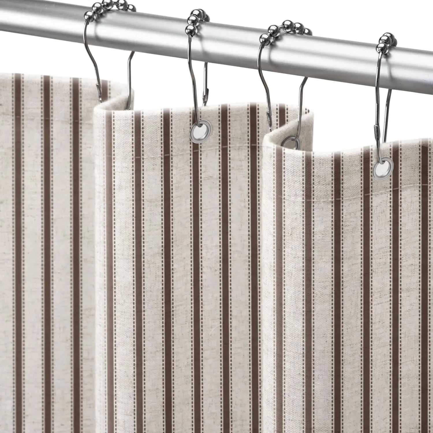 Farmhouse Striped Shower Curtain Brown Vintage Linen Curtain 72"W X 72"L | Striped Shower Curtains with Linen Texture for Bathroom Decor