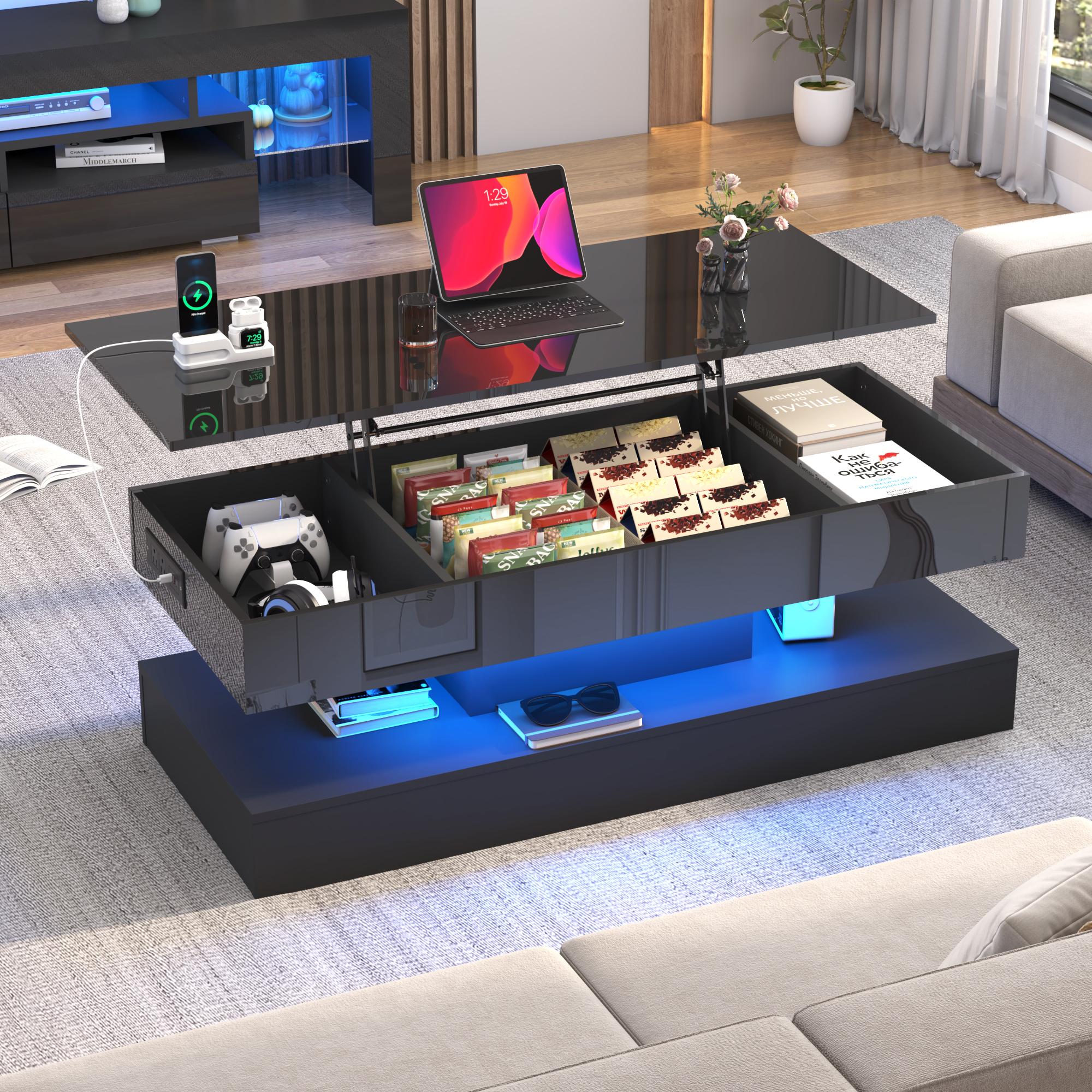 39.4"/47.2" Large Lift Top Coffee Table,Modern High Glossy LED Coffee Tables for Living Room with Storage,Black Living Room Tables for Living Room,Dining Room,Bedroom Home Office,APP LED Lights(Black/white) 39.4"/47.2" Large Lift Top Coffee Table,Modern High Glossy LED Coffee Tables for Living Room with Storage,Black Living Room Tables for Living Room,Dining Room,Bedroom Home Office,APP LED Lights(Black/white)
