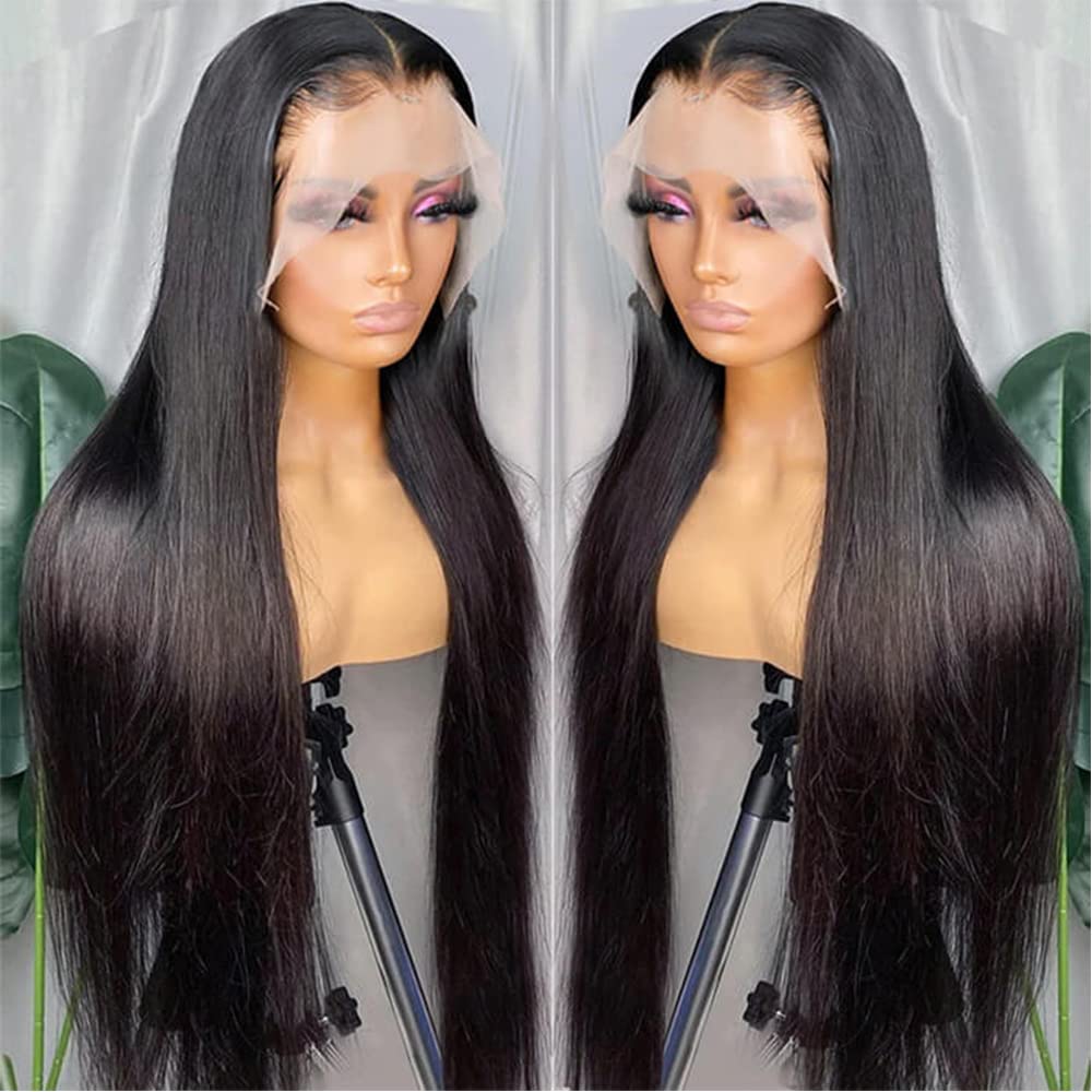 Bling Hair 28 Inch Straight 13x4 Lace Front Wigs Human Hair Transparent Pre Plucked with Hairline Hair 13x6 Lace Frontal Wigs Human Hair 180 Density For Black Women