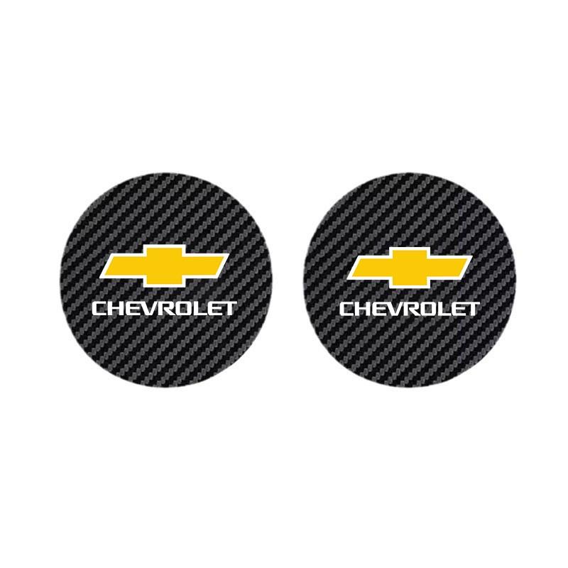 2pcs Carbon Fiber Coaster, Car Water Cup Anti-Slip Pad Mat, Auto Interior Accessory, Compatible with Chevrolet Models