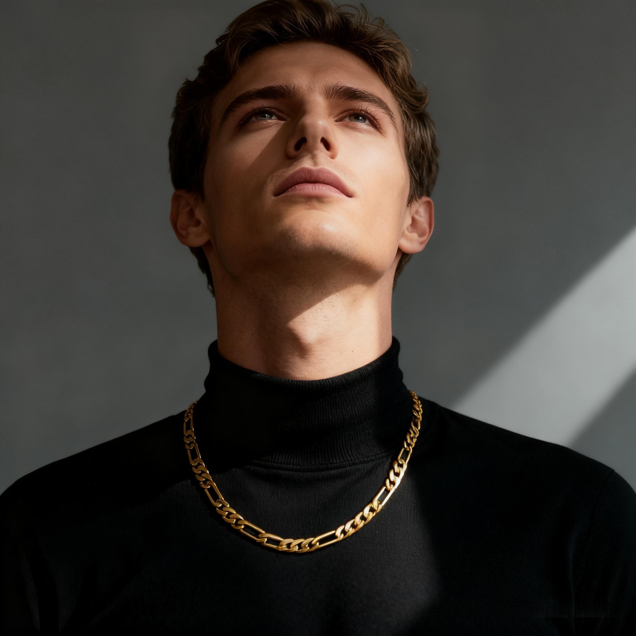 [Free 3-day shipping] 14K Real Gold-Plated Figaro Chain Necklace for Men – 2mm/10mm Wide, 24" Italian-Style Cuban Link, Tarnish-Free Nanotech Coating, Hip Hop Streetwear, Minimalist Layering Jewelry, Gift for Him