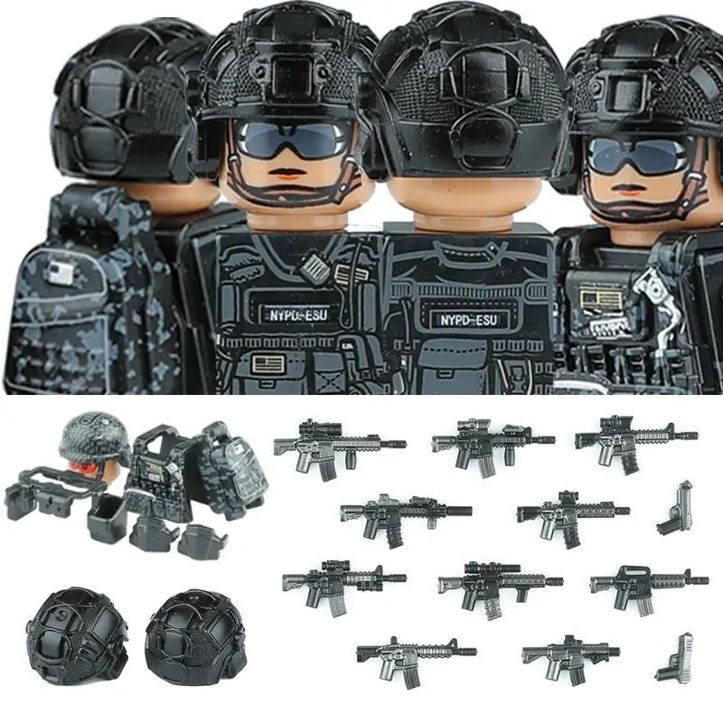 Military Commando US SWAT Building Blocks Set, ABS Plastic Collecting Toys with Modern City Police Combat Helmet, Assault Figure, Weapons, Backpack & Compatible Parts