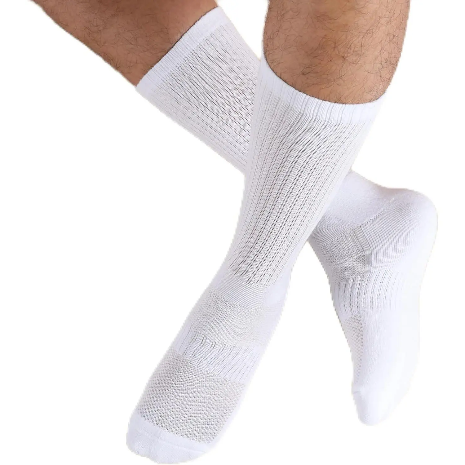 Crew Length Men’s Sports Socks,Soft Terry Cushion, Breathable Moisture Wicking Fabric, Arch Support Cotton Blend Running & Training socks White Set of 3_Size 6 12