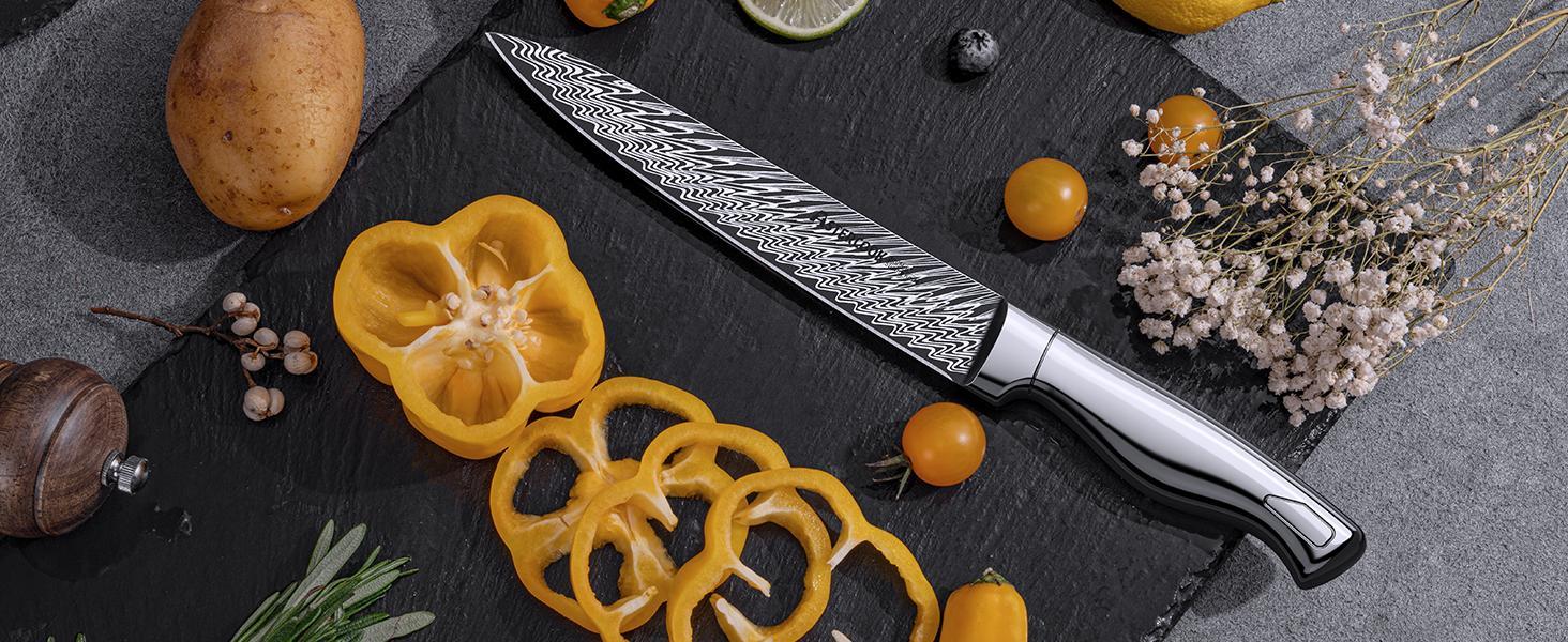 Knife Set, 14 Pieces Kitchen Knife Block Set with Built in Knife Sharpener Block, Dishwasher Safe, German Stainless Steel, Best Gift, Silver