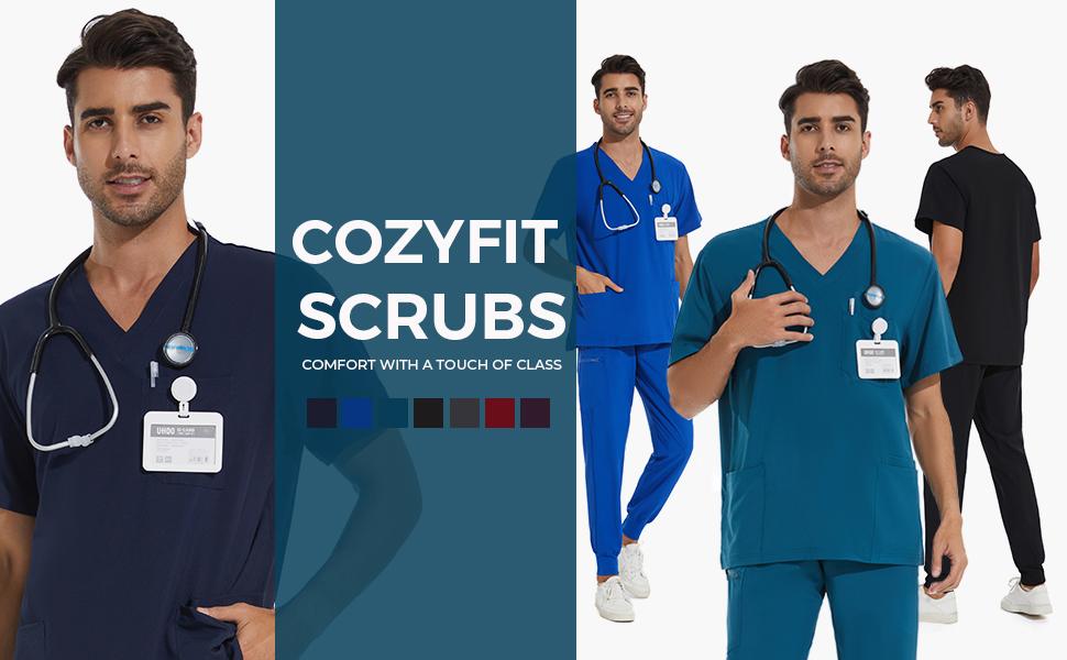 COZYFIT Men Scrubs Set - Luna Vital Set - Stretch V-Neck Scrub Top & Jogger Pant with 8 Pockets, Yoga Waistband, Anti-Wrinkle Scrubs for Men SpringStatements