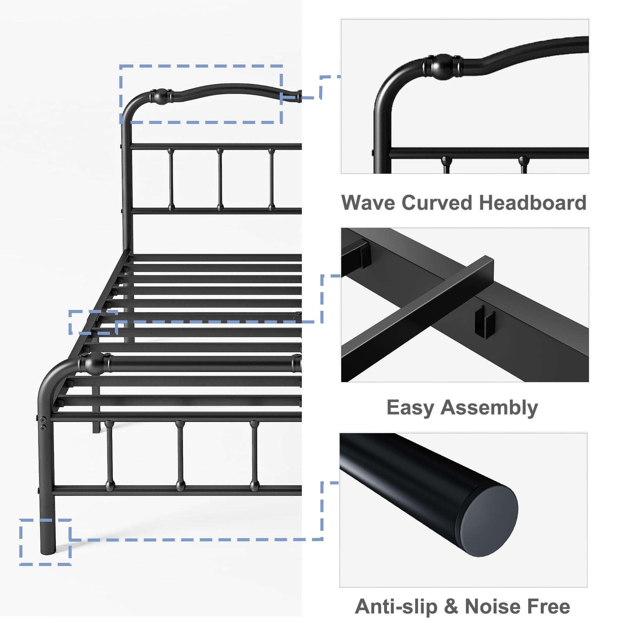 Aardhen Heavy Duty Metal Platform Bed Frame Victorian Style No Box Spring Needed Easy Assembly No Squeak Sturdy Durable Noise Free Vintage Aesthetic