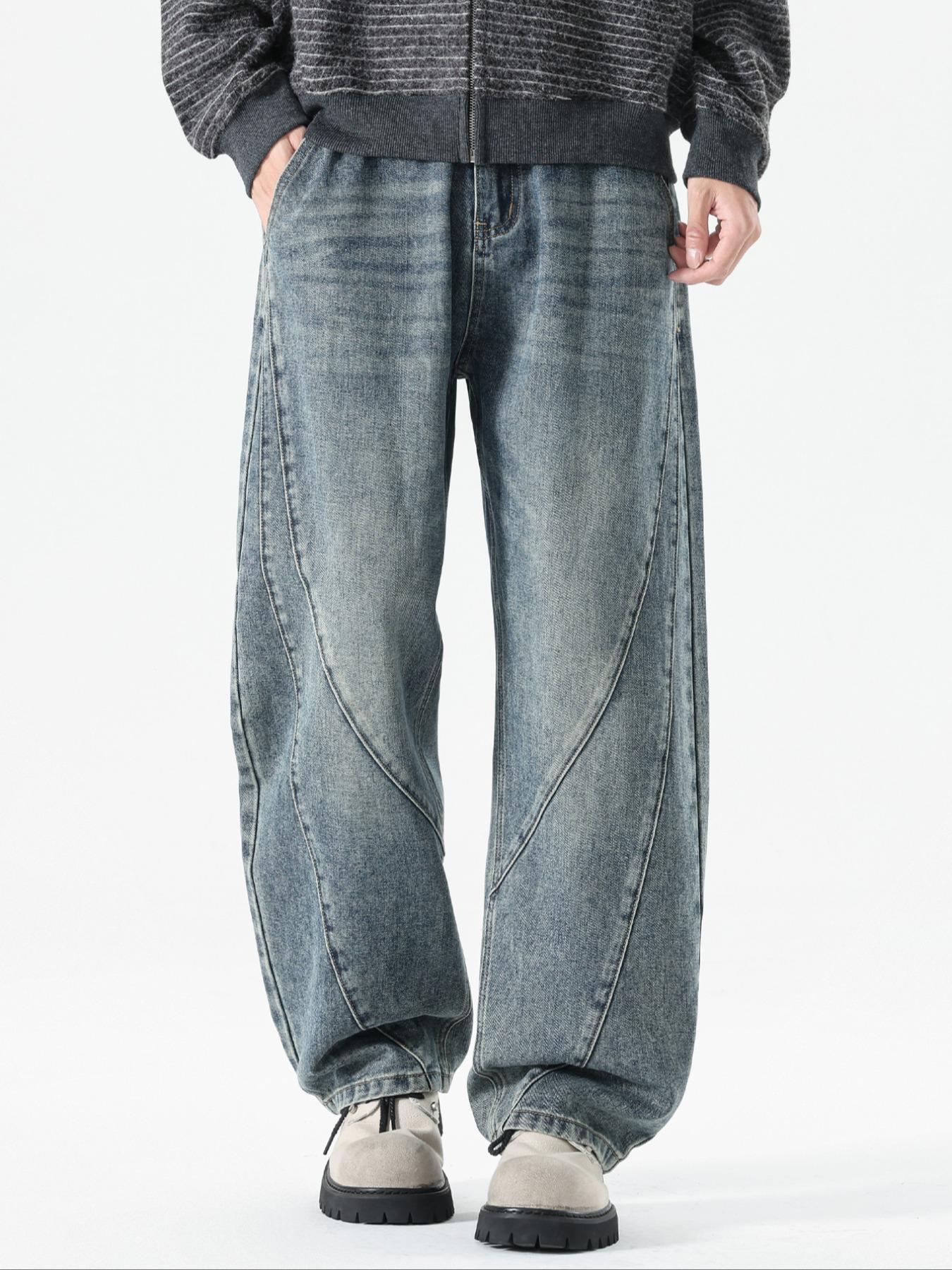 Men's Retro Washed Denim Jeans, Long Loose-Fit Y2K Street Style, All-Season Zipper Fly Pants, Perfect Gift for Boyfriend/husband