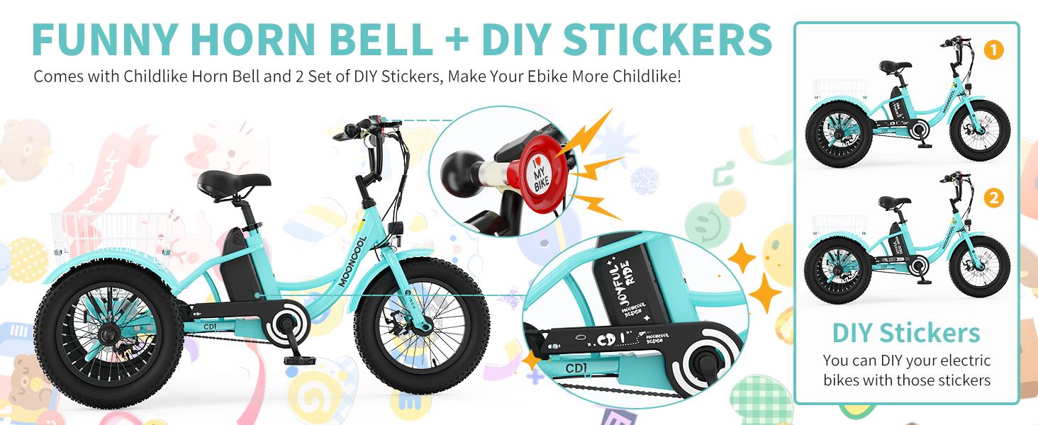 MOONCOOL Electric Tricycle for Youth, 35 Miles 16IN 3.0 Fat Tire Electric Trike, 3 Wheels Electric Bicycle Bikes, 250W Aluminum Frame Electric Tricycle Etrike with Removable Battery and Basket
