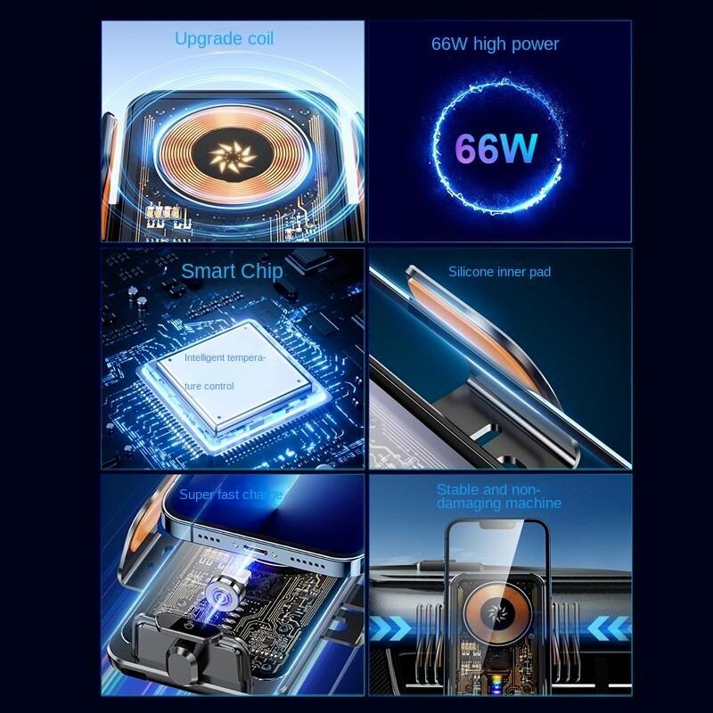 Wireless Car Charger Fast Auto Clamping Car Charger Phone Holder fit for iPhone 16 15 14 13 12 11 Pro, Samsung Galaxy S23 S22 S21, etc Smartphone Cellphone Charging Mobile Electronic