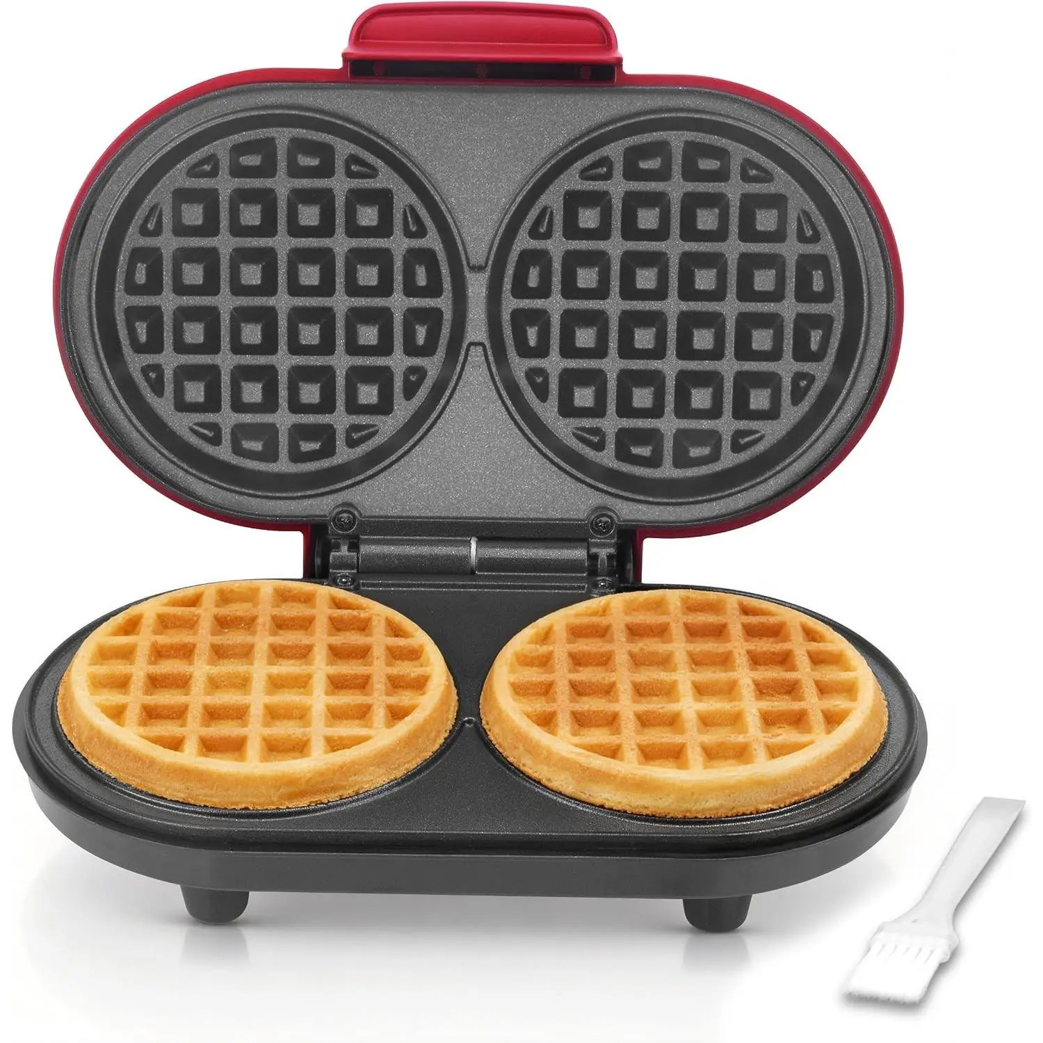 Double Mini Waffle Maker for kids, Waflera Electrica with 2 X 4” Round Non-stick Grids, Small Waffle Maker Mini, Makes 2 Personalized Keto Chaffle Waffles, Mini Waffle Iron, Red