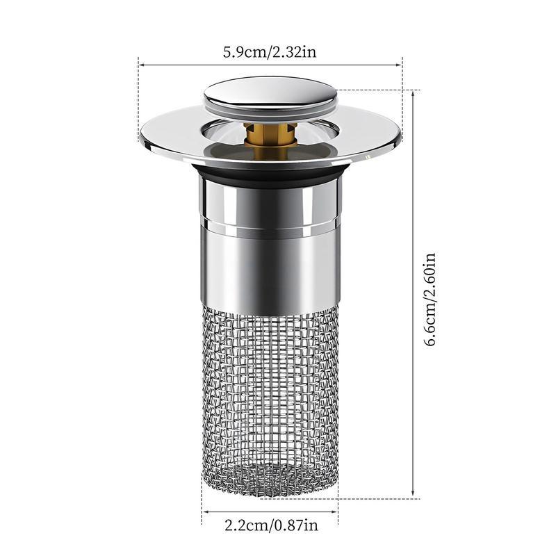 Bathroom Sink Stopper Hair Catcher, Universal Pop Up Sink Drain Filter with Stainless Steel Filter Basket, Bathroom Sink Drain Strainer