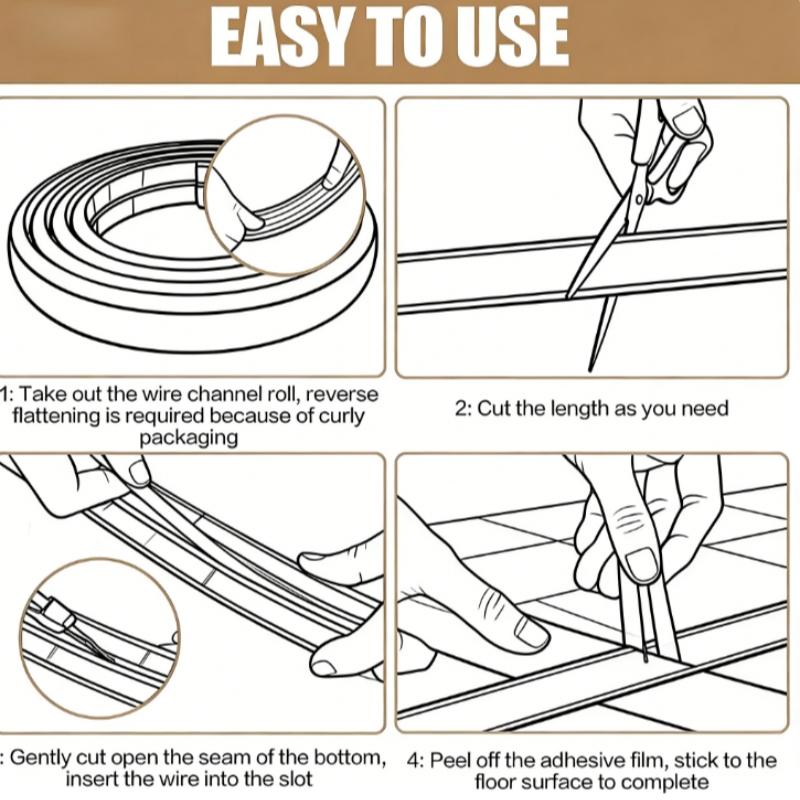 1pc 3Meters Flexible Self-adhesive Cable Protection Sleeve, Self-Adhesive Curved Wire Cover for Floor Wiring, Suitable for Home Use to Prevent Tripping 