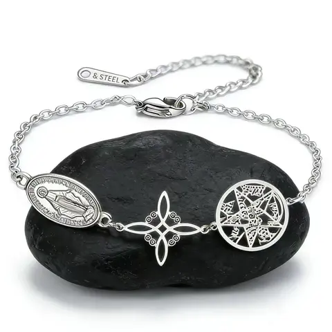 1 piece of Mary Magdalene witchcraft pentagram stainless steel bracelet, fashionable and simple women's jewelry gift, suitable for daily wear, an ideal gift choice!