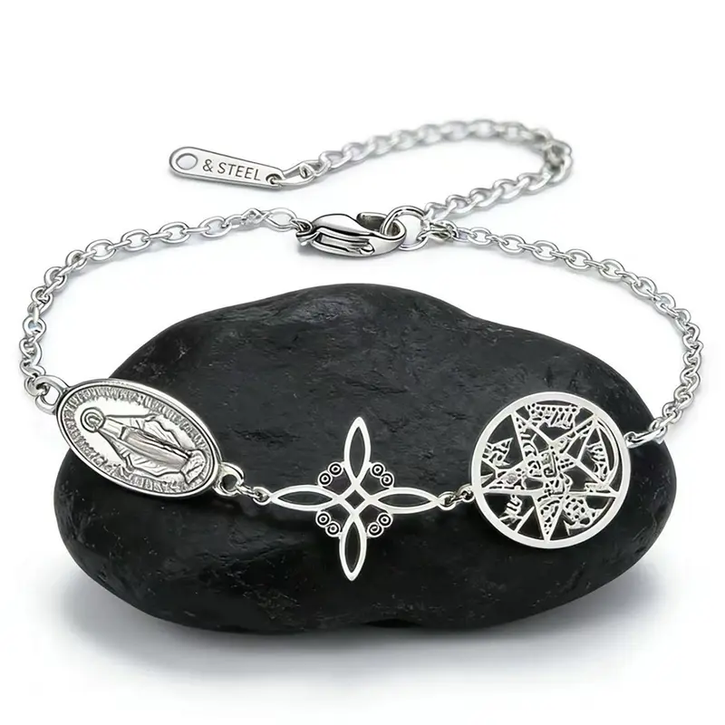 1 piece of Mary Magdalene witchcraft pentagram stainless steel bracelet, fashionable and simple women's jewelry gift, suitable for daily wear, an ideal gift choice!