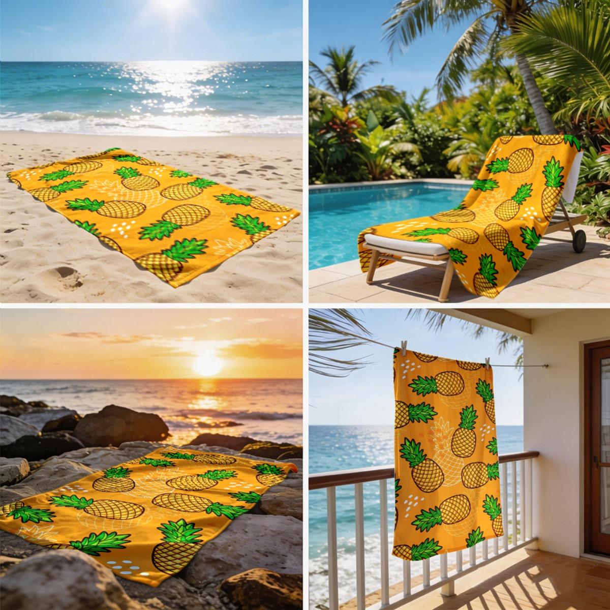 1pc Pineapple Pattern Beach Towel Soft Lightweight Portable Polyester Beach Towel for Couples, Men And Women, Easy to Clean Durable Versatile Machine Washable, Suitable for Beach Pool Yoga Fitness, Ideal Vacation Gift