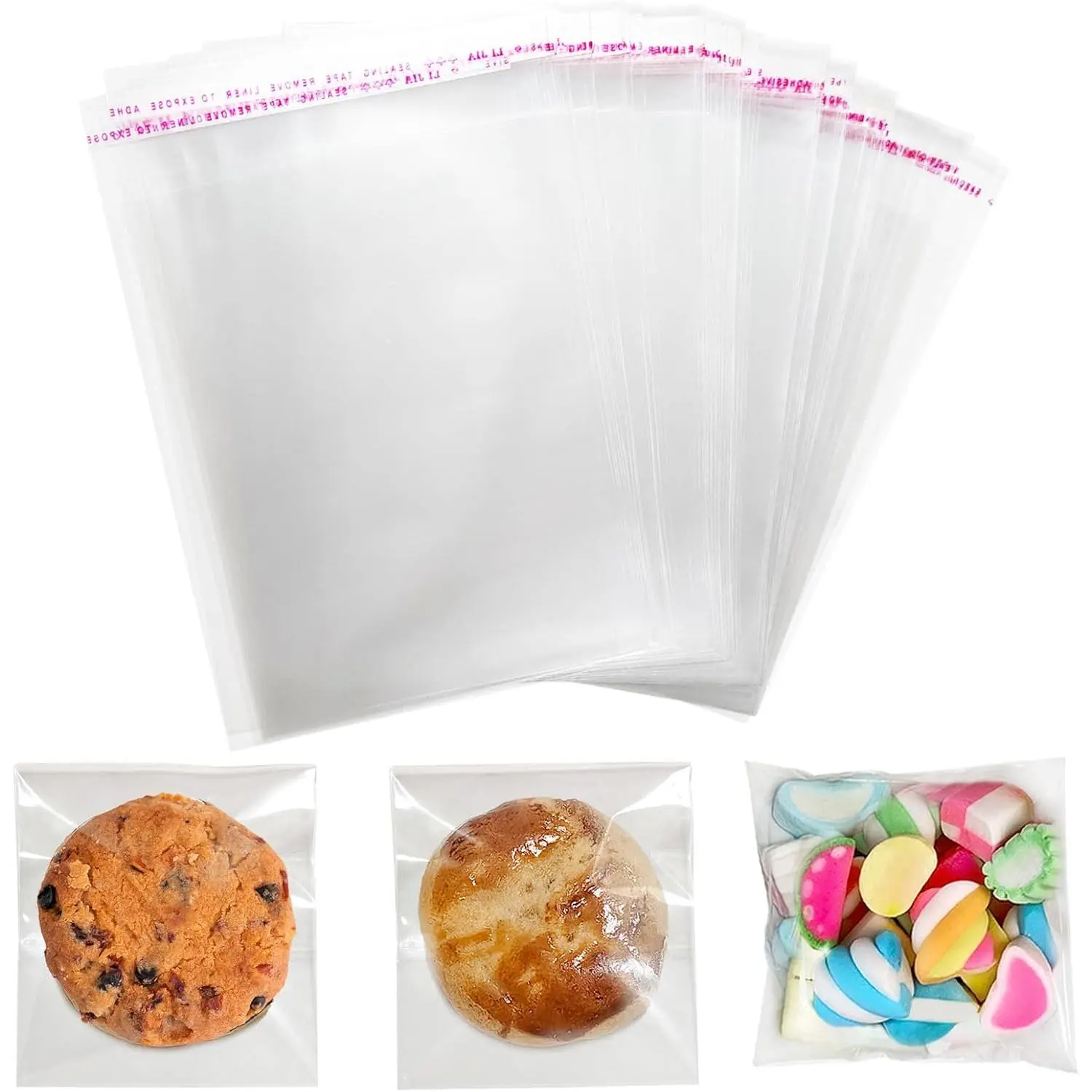 200 count Clear Cookie Bags with Seal: 4x4 Inches Clear Resealable Individual Cellophane Bags for Packaging Cookie Candy  Goodie and Favors, Self Adhesive Wrappers