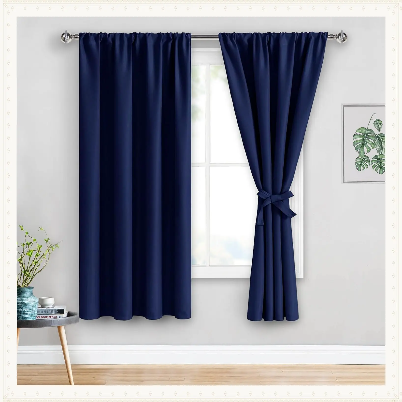 Blackout Curtains for Bedroom Living Room 42 x 63 Inches Long - Thermal Insulated, Noise Reducing Room Darkening Drapes with Rod Pocket and Tiebacks, Set of 2 Panels, Navy BlueGift