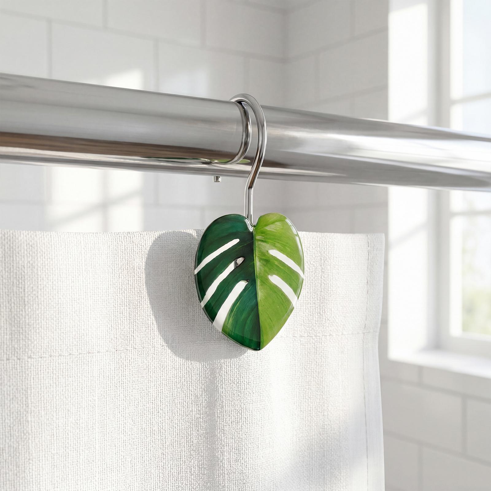 12 Piece Tropical Monstera Leaf Bath Curtain Hooks, Acrylic Creative Design, Stainless Steel Rust-Proof Waterproof, Easy Installation, Shower Curtain Hooks Rust Proof #GLOBAL PICKS