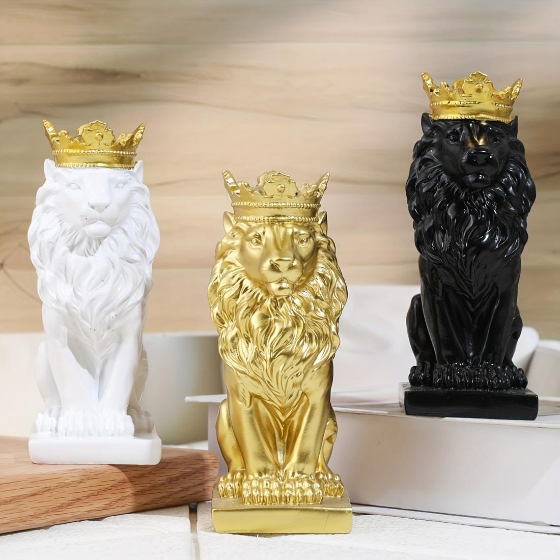 Crown Lion Home Decor Ornament, Elegant Animal Sculpture for Living Room, Unique Wall Art Piece, Perfect Gift for Housewarming