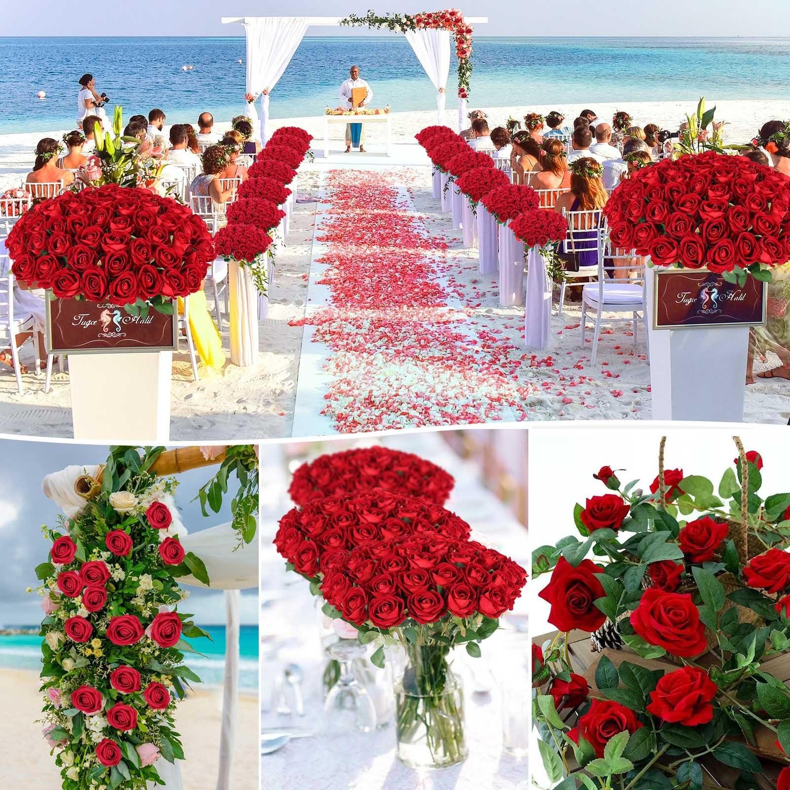 30pcs Realistic Long Stem Rose Bouquet, Perfect for Home Decor, Weddings, Anniversaries, Graduation, Mother's Day, Party Arrangements