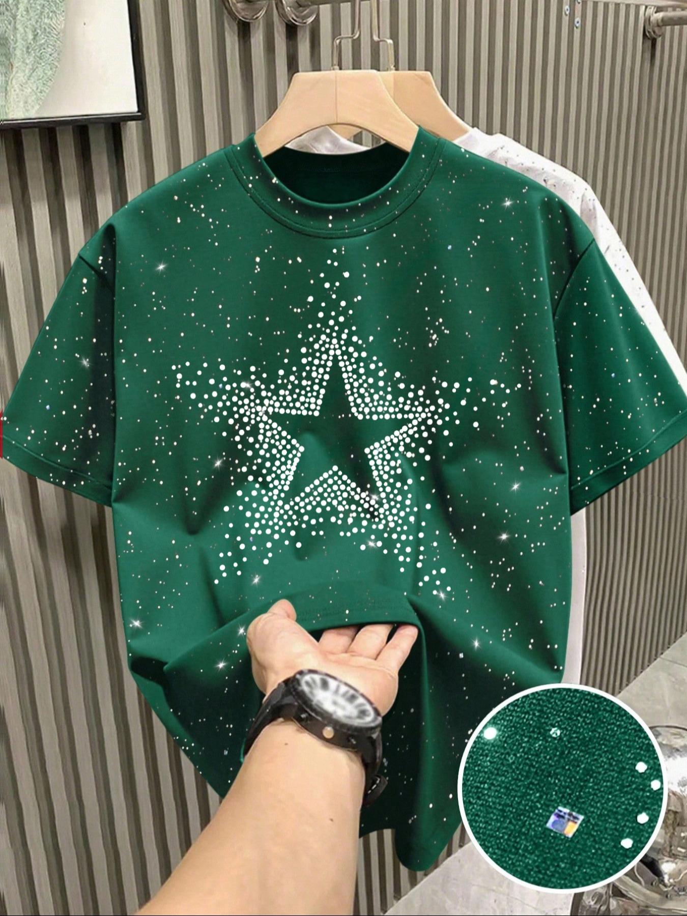 New Men's Casual Short Sleeve T-Shirt, Fashlon Starry Sky Reflective Design, Sparkling Like a Starry Sky, Essential Item for Men's Outdoor Activities,Multiple colors to choose from