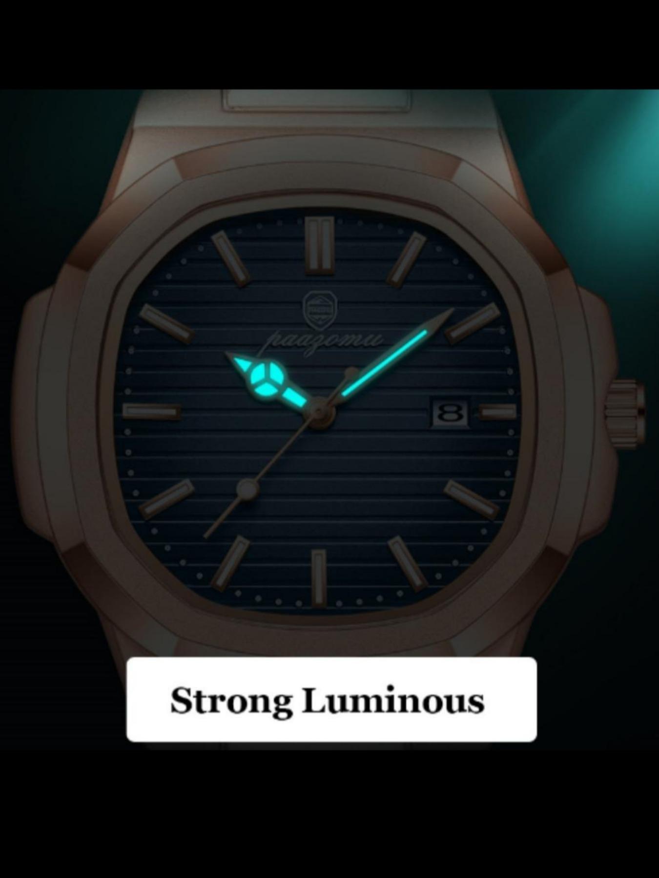 Luxury Men's Elegant Square Dial Luminous Waterproof Stainless Steel Watch with Calendar, High-Quality Quartz Analog Business Watch, Fashion Wristwatch, Stylish Watch, Perfect Gift Luxury Men's Elegant Square Dial Luminous Waterproof Stainless Steel Watch with Calendar, High-Quality Quartz Analog Business Watch, Fashion Wristwatch, Stylish Watch, Perfect Gift