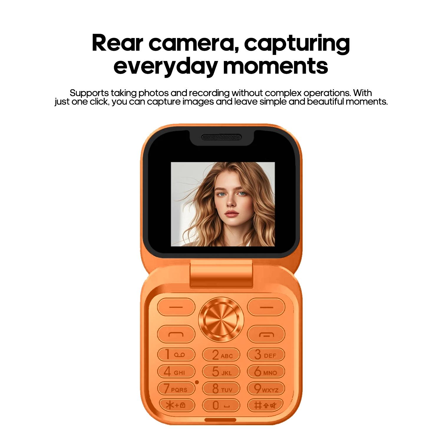 FUFFI fashionable mini folding clamshell phone with 2G network, 1.77-inch high-definition screen, dual SIM dual standby, 1000 mAh battery, flashlight/ music/ video/ convenient lanyard/ maximum support for 8GB capacity expansion