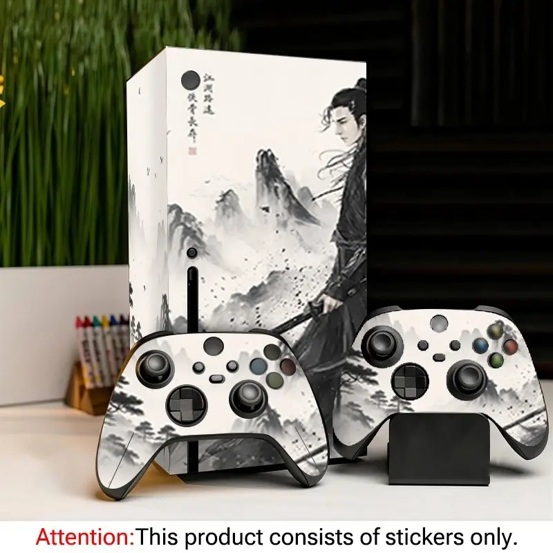 Xbox Series X Sticker Set, Original Ink Painting Wuxia Landscape Design, Waterproof Vinyl, Host & Controller Stickers, Easy Removal, Scene Stickers