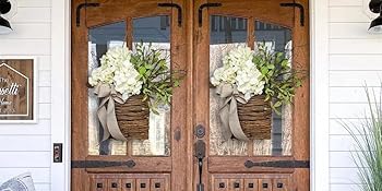 Wildflower Wreath with Pink Berry Accents - Handwoven Rattan Basket for Front Door, Spring Farmhouse Decor for Mother's Day, Wedding and Everyday Home Accent