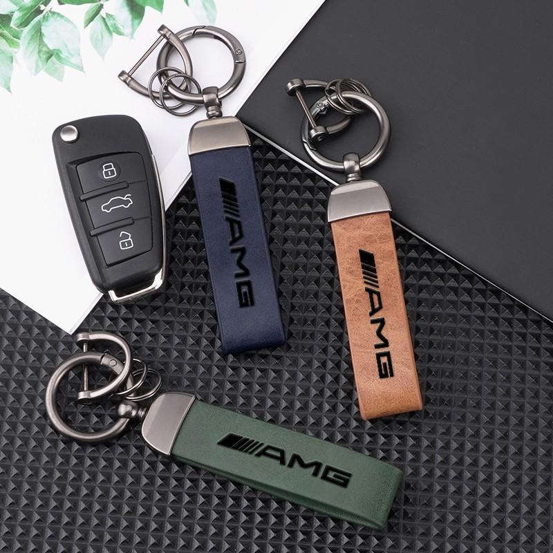 High Grade Leather Keychain, Car Logo Keyring Accessories, Compatible with Mercedes Benz Amg W204 W205 W211 W212 W213 W176 Gla Cla