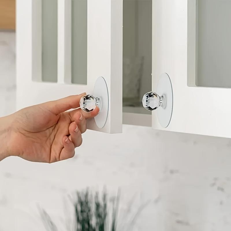 6pcs transparent glass self-adhesive crystal handles, decorative furniture hardware with hooks, for home and kitchen cabinets