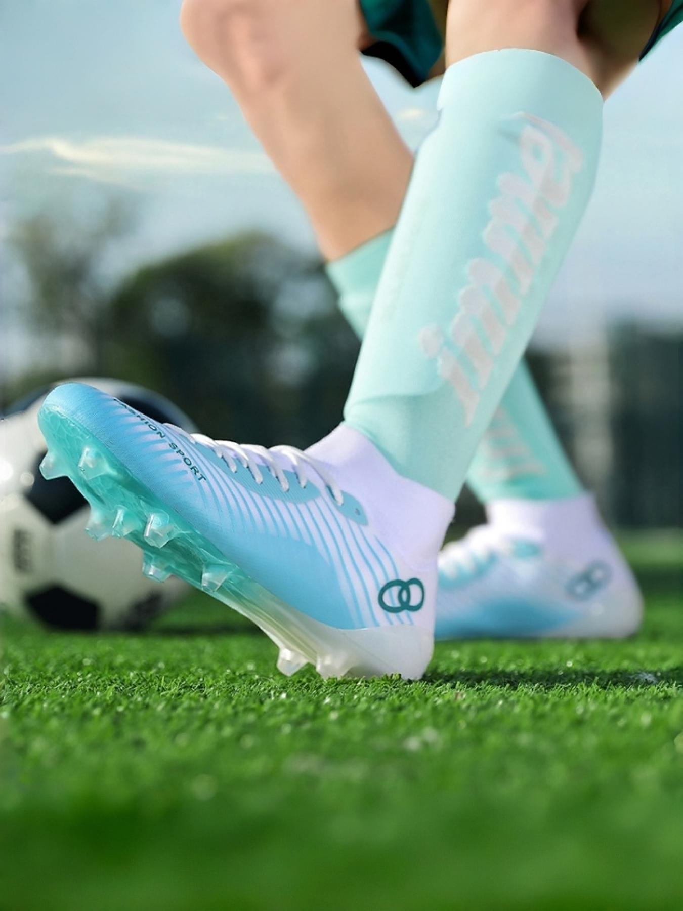 1 Pair Unisex Professional High Top Sock Football Match Shoes Soft Lining Lightweight Breathable Rubber Grip Outsole For Natural Grass