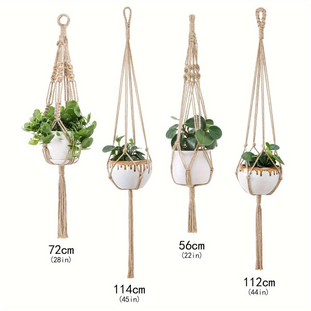 Boho Style 4-Pack Macrame Plant Hangers Set – Polyester Indoor Hanging Planter Holders with Versatile Lengths for Home & Garden Decor – No Feathers, Electricity-Free