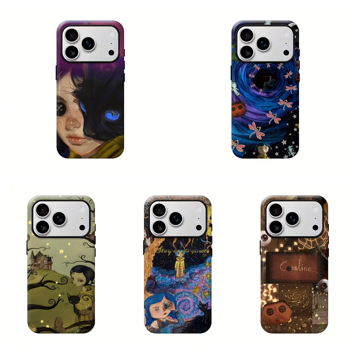 JIACC Whimsical Girl Phone Case for iPhone ProMax Plus Air&Samsung Ultra,Creepy Cute Button Eye & Black Cat, Blue Night Sky, Spooky Galaxy, Creepy Cute Gift for Friends Dark Fantasy Movie,back to school,back to school haul