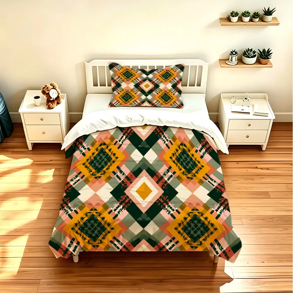 3pcs duvet cover set (1 duvet cover + 2 pillowcases) - Retro Geometric Plaid Bedding Set, HD digital printing, fade-resistant, soft and cozy polyester fabric, suitable for dorm, bedroom, hotel, all season use, decorative quilt cover set, no filler a