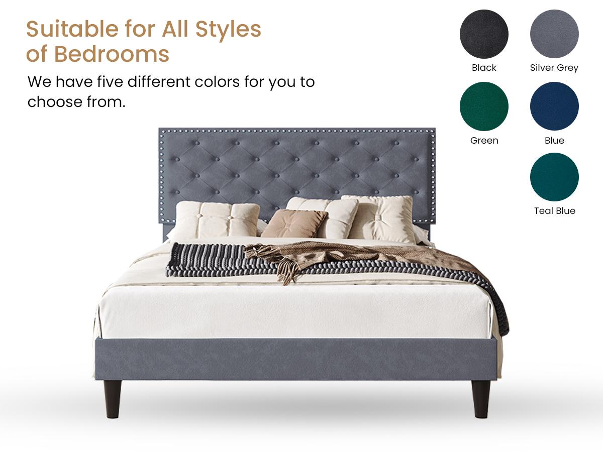 【Clearance】SHA CERLIN Fulll/Queen/King Size Velvet Bed Frame with Adjustable Headboard【Frame Only No Mattress】Diamond Button Tufted and Rivet Decor, No Box Spring Needed#ChristmasGifts#TikTokShopBlackFriday