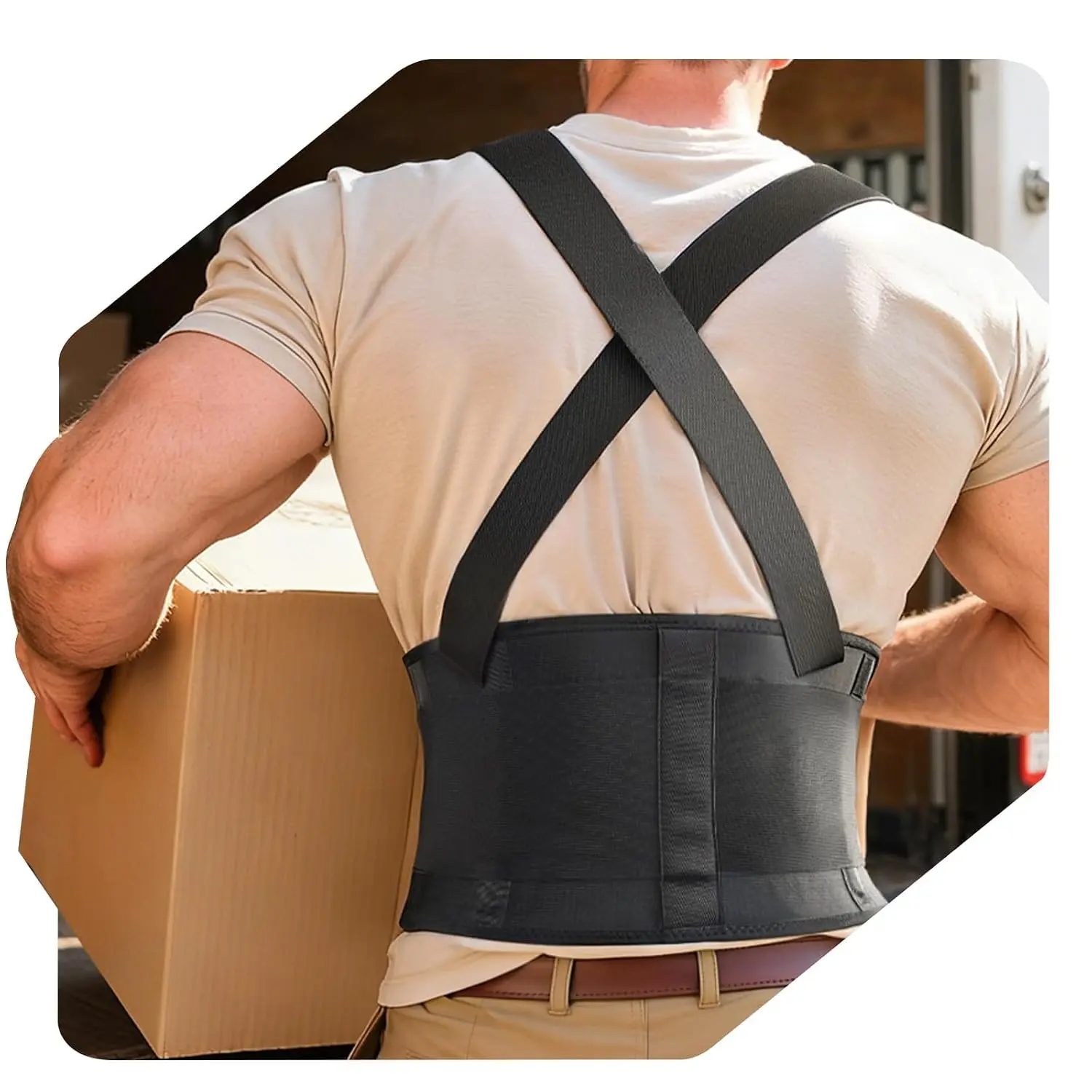 Lower Back Brace with Suspenders, Heavy Lifting Lumbar Support Adjustable Shoulder Straps