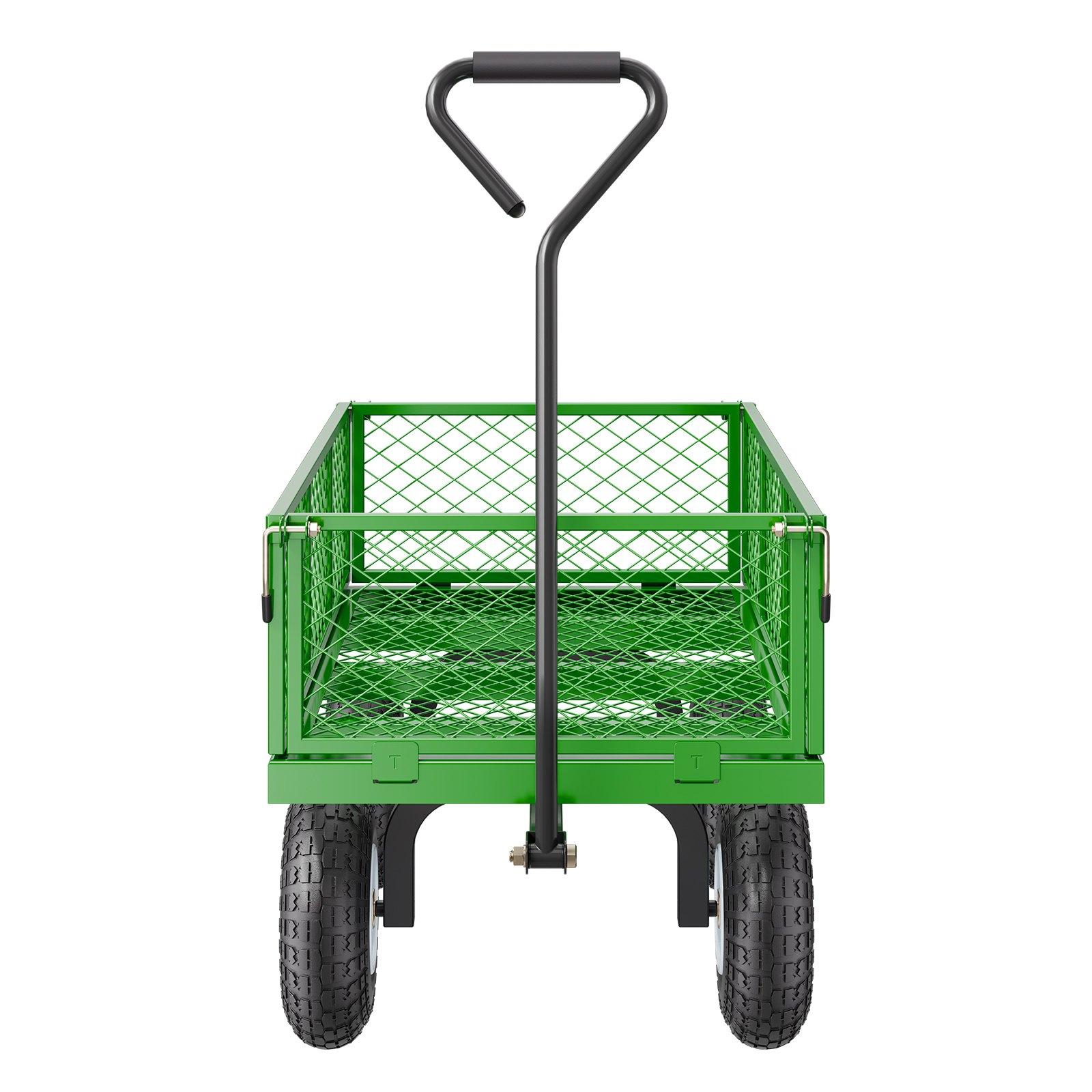 VEVOR 900 Lbs Steel Frame Outdoor Metal Utility Cart, Heavy-Duty Pullable Wagon with 10-Inch Tires, Removable Mesh Sides, Mesh Floor, Convertible Flatbed & 180-Degree Adjustable Handle for Garden Yard Use, 10 Tires, Removable Sides
