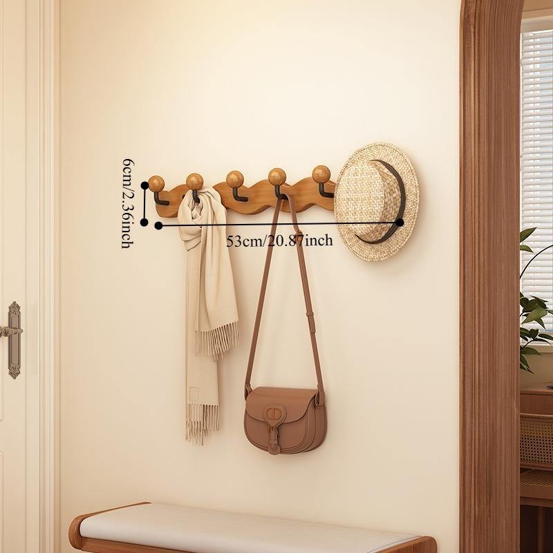 Modern Simple Coat Rack with Multiple Hooks, Wall-Mounted Bamboo Clothes Hanger, Wall Mounted Shelf, Stable and Durable, Suitable for Entryway, Bedroom, Bathroom, Wall Mount Design