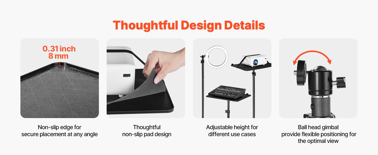 VEVOR Projector Stand, Projector Floor Stand with Adjustable Height 30.3 to 63.4 inch, 360 Horizontal Rotation Projectors Cart for Meetings, Outdoor Movies, Video Stand, Gimbal Mount or Tray Support