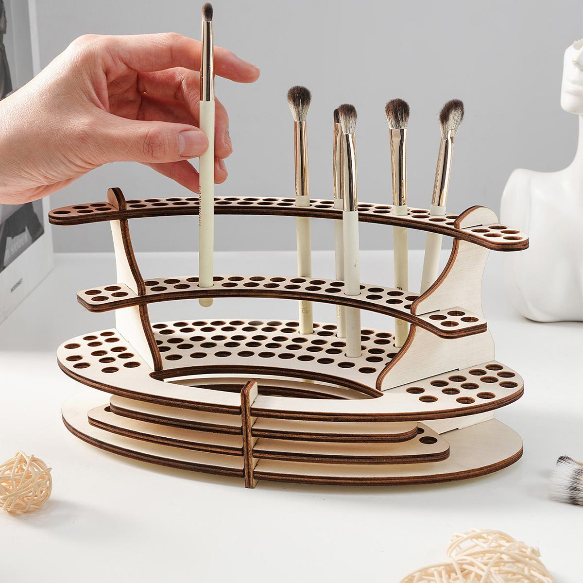 Simple Wooden Elliptical Pencil Holder, Handmade Wood Craft, Desk Organizer, Decorative Pen Stand, Ideal for Study Room, Makeup Table, Bookshelf