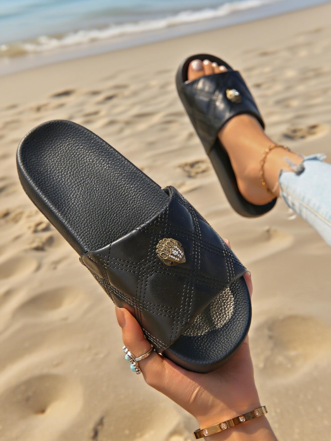 2026 New Colorblock Eagle Head Casual Sandals for Women, Summer Outdoor Rainbow Contrast Toe Posture Slippers, Flat Beach Cool Flip Flops