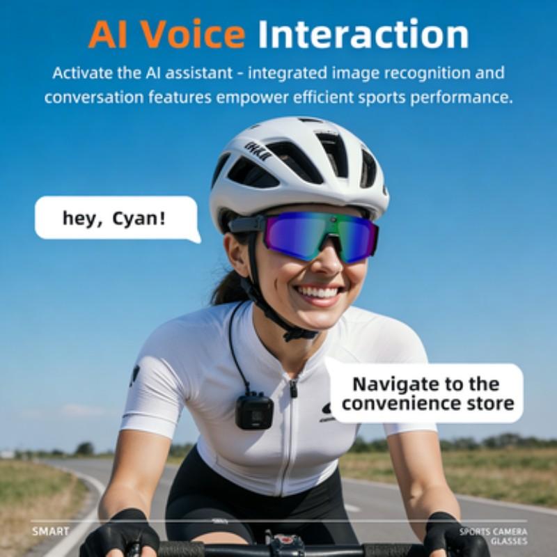Smart Sports Glasses with Camera, 2K Photo/1200P Video Recording Wearable Glasses, IP54 Waterproof Multifunctional Wireless Audio Bluetooth Glasses with Headphone, Outdoor Sports Polarized Sunglasses with AI Voice Assistant, UV Protection Eyeglass