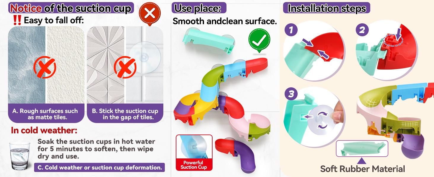 Pool Toys for Kids Mold Free Water Toys DIY Slippery Slide Track Fun Kids Swimming Ball Toys Christmas Birthday Gift for Boys Girls Bath Time Safety Rubber Marble Run Interaction Engagement