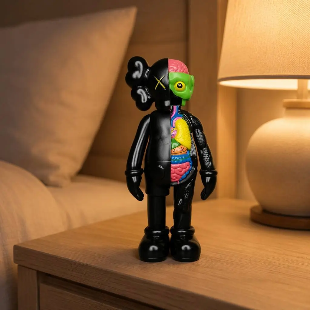 8-Inch Classic Standing Streetwear Vinyl Figure Toy - Matte Black Art Statue, Home Decor for Desktop, Room