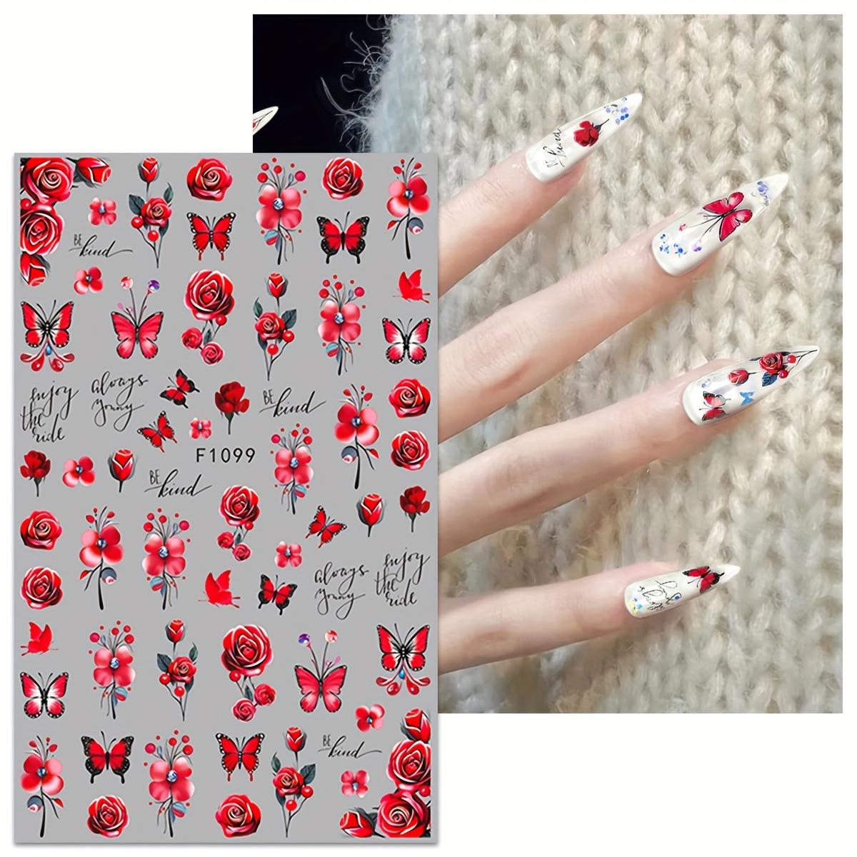 6pcs Spring Butterfly Nail Art Stickers, Glossy Finish, Self-Adhesive, Colorful Print, 3D, Single Use, Unscented, for Women and Girls